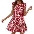 thumbnail image 4 of asddcavvf Dresses for Women Women's Spring/Summer Round Neck Flared Sleeve Floral Print Dress With R, 4 of 9