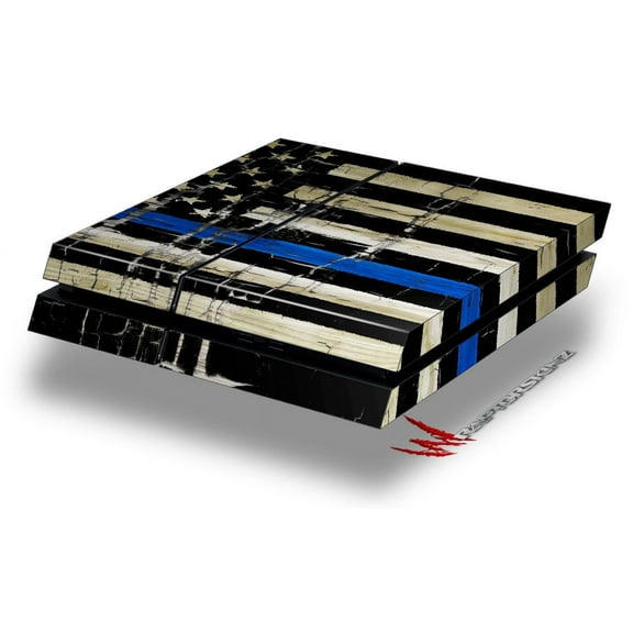 Painted Faded Cracked Blue Line Stripe USA American Flag - Decal Style Skin fits original PS4 Gaming Console by WraptorSkinz