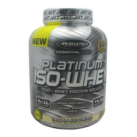 MuscleTech Platinum 100% Supplément ISO lactosérum, crème glacée à la vanille, 3,27 Bottle Pound