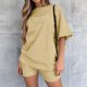 thumbnail image 1 of ICHUANYI Clearance Women Fashion Casual Summer Printing Short Sleeve Top And Shorts Set(Khaki, S) ICHUANYI WER2023080803988, 1 of 4