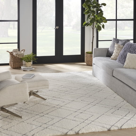 Nourison Luxurious Shag Modern Boho Ivory 9' x 12' Area Rug, Plush, Bedroom, Kitchen, Living Room