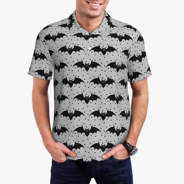 Balery Bat Camisa Polo de Hombre con Estampado, de Manga Corta y Tejido Medio, Camisa Tipo Golf Polo-Medium
