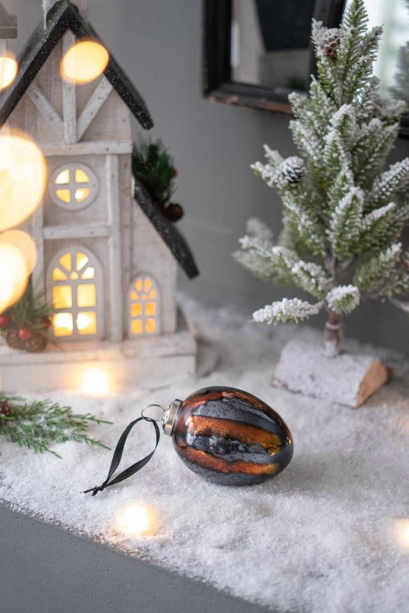 Black and Gold Glass Christmas Ball Ornament Set with Brass Cap Speckled Finish Tree Garland Decor