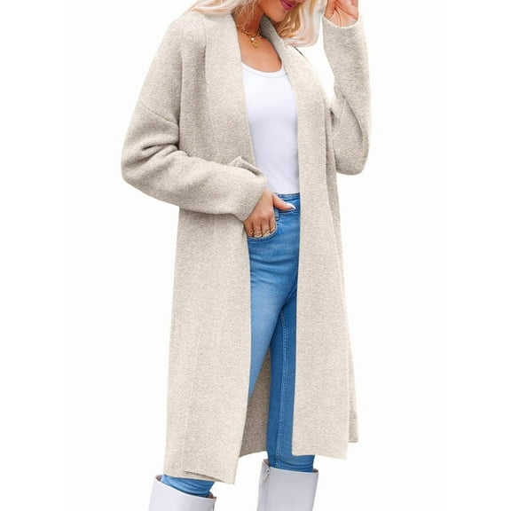 Womens Long Cardigan Chunky Open Front Oversized Slouchy Knit Fall Trendy Coatigan Jackets Light  Color L