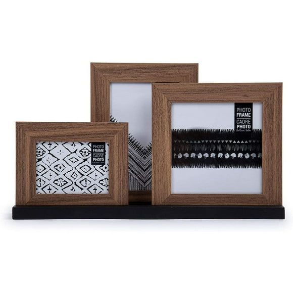 Truu Design 3-Piece Collage Picture Frame Set with Stand, 15.5 x 13.5 inches, Brown
