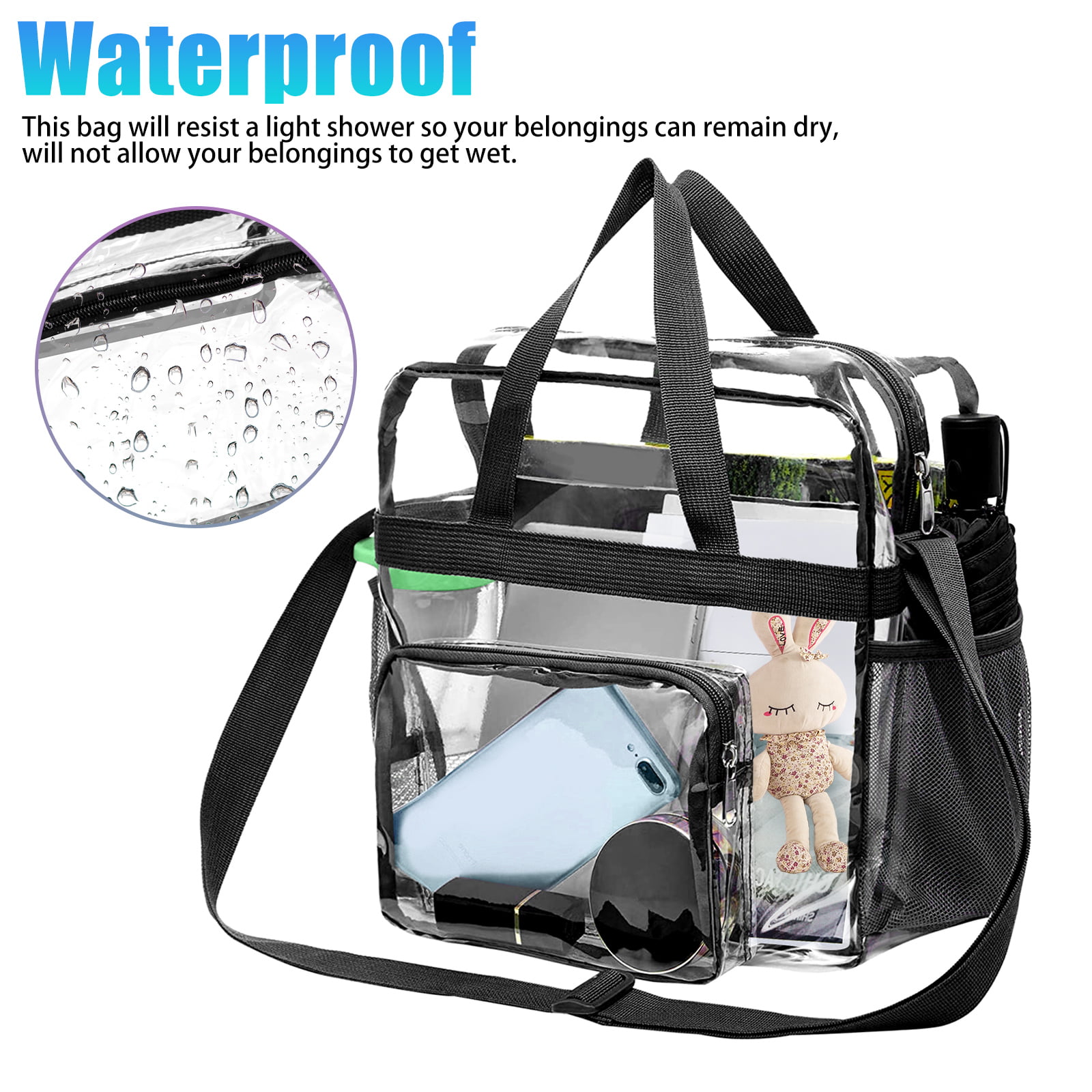 Premium Clear Bag Clear Tote Bag with Cross Body Messenger Adjustable Shoulder Strap for Women and Men 