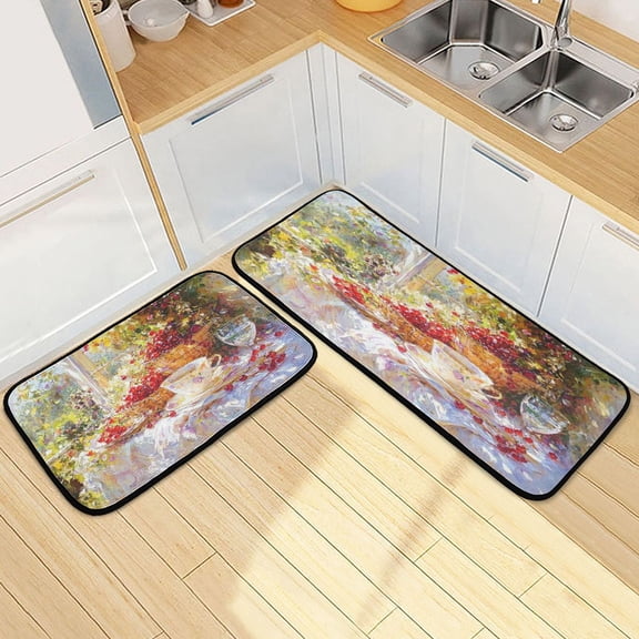 Kitchen Rugs and Mats【2 PCS】Non Skid Design Red Cherry Pattern Creative Kitchen Mat