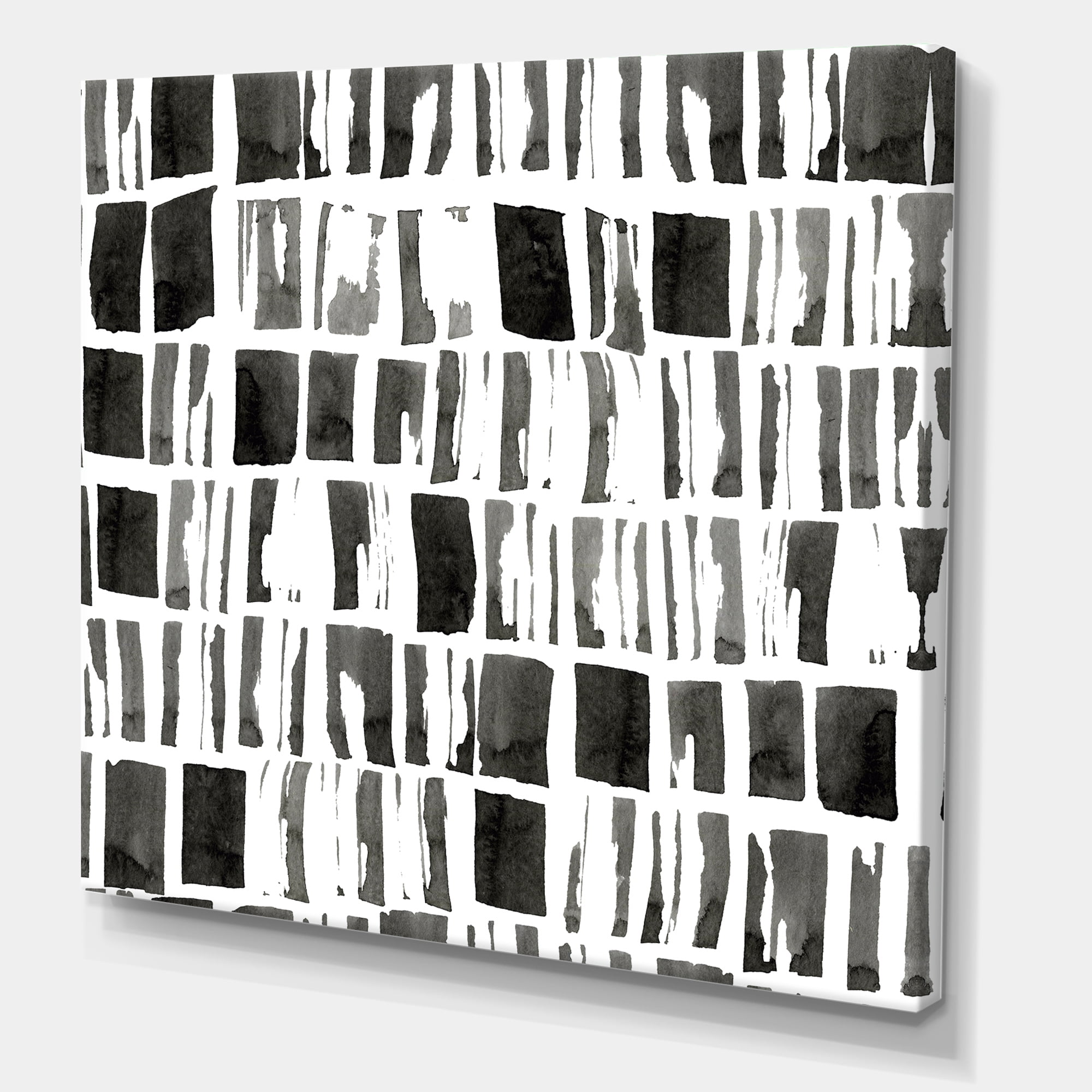 Designart ' Abstract Black and White Bricks ' Modern Canvas Wall Art Print
