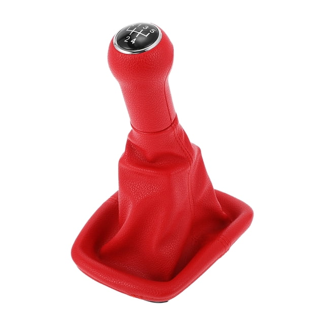 Perilla de cambio manual de 5 velocidades Unique Bargains con cubierta, palanca de cambio de caja de cambios automotriz para VW Bora 1999-2005, plástico de cuero sintético rojo negro, 1 Pc