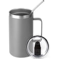 thumbnail image 2 of 24oz Insulated Coffee Mug with Lid and Straw, Stainless Steel Travel Mugs with Handle, Double Wall Vacuum Leak Proof Coffee Tumbler Cup (Gray,1), 2 of 7