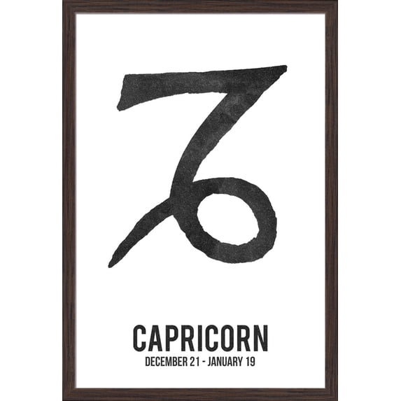Capricorn - Astrology Zodiac Symbol - Ink Drawing - Lantern Press Artwork (16x24 Giclee Art Print, Gallery Framed, Espresso Wood)