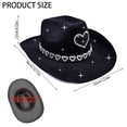 thumbnail image 4 of HNMKIU Stylish Denim Cowboy Hat with Heart Trim Design for Stage Shows and Festive Events Black,One Size, 4 of 5
