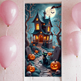 thumbnail image 2 of Cartoon Haunted House Halloween Banner Spooky Pumpkin Design Black Cat Scary Night for Halloween Party Decorations Holiday Festive Event, 2 of 9