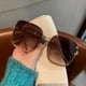 thumbnail image 3 of Gafas de sol con montura beige para mujer, modernas gafas de sol para sesión de fotos callejeras, de cara grande, de aspecto delgado y anti-UV para hombre, 3 of 5