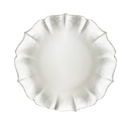 American Atelier, Round Contessa Glass Decorative Pearl White with Silver Glitter Charger Plate, 13