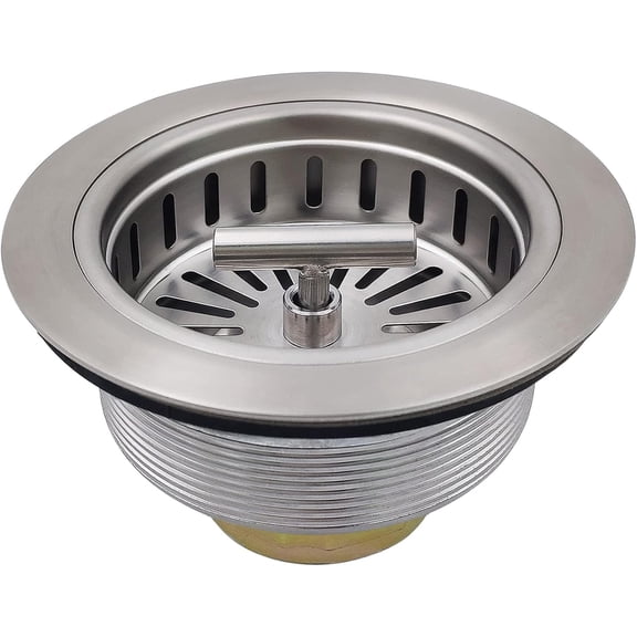 3-1/2 Inch Brushed Nickel Sink Strainers for Kitchen Sink, Stainless Steel Kitchen Sink Drain Strainer Assembly with Strainer Basket And Drain Stopper, US Standard Kitchen Sink Drain Replacement