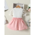 thumbnail image 3 of Bagilaanoe 2Pcs Toddler Baby Girls Clothes Flower Mesh Short Sleeve Tops + Pleated Skirt 1T 2T 3T 4T 5T 6T Kids Casual Skirt Set, 3 of 9