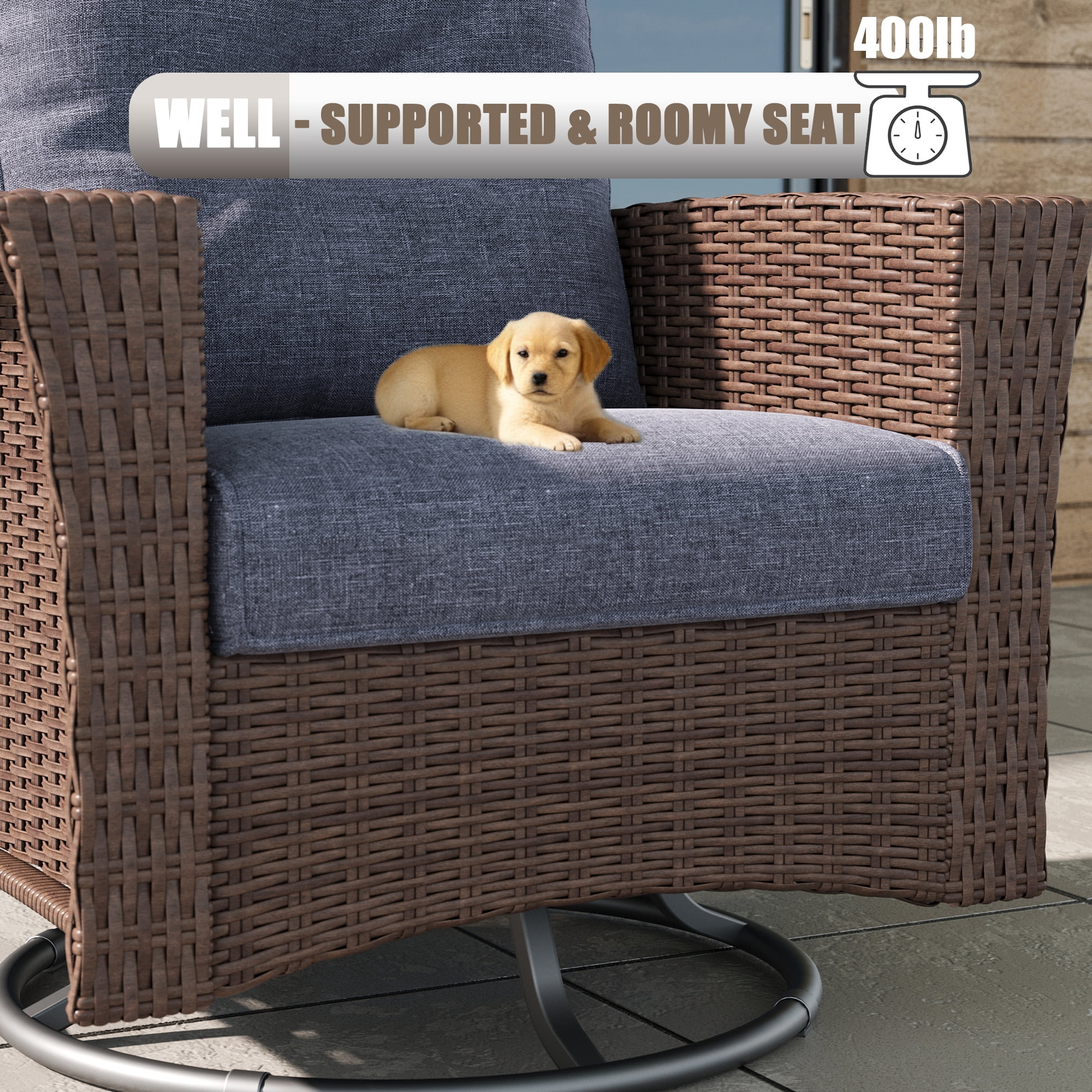 LayinSun 10 Piece Wicker Patio Furniture Set with Fire Pit Table, Classis Outdoor Conversation 360 Degree Swivel Chairs Set with Coffee Table