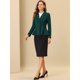 thumbnail image 4 of Blazer peplum vintage Allegra K de manga larga con cinturón y solapa con muescas para mujer Verde oscuro XL, 4 of 5