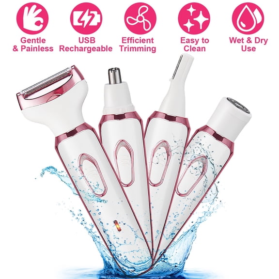 iMounTEK Cordless Electric Razor Set for Women Body Hair Removal 4-in-1 Bikini Trimmer USB Rechargeable