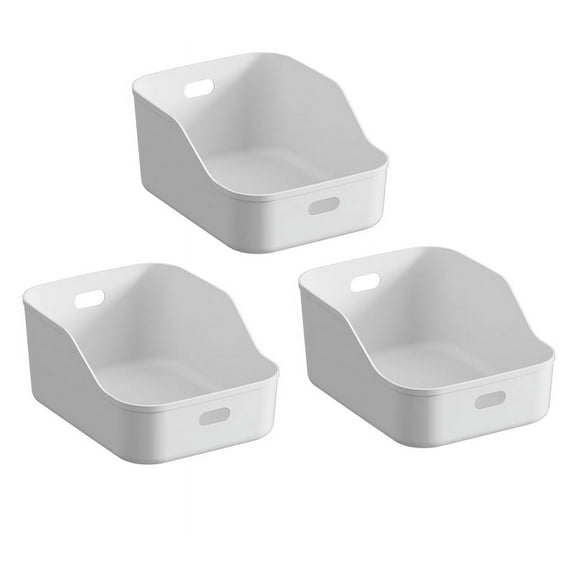 NEPA Market White Plastic Bins/Storage Organizers 3 Pack - Pantry Baskets, Bins for Shelves, Organizer and Storage for Bathroom, Bedrooms, Kitchens and More - Large Size