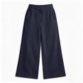 thumbnail image 5 of Girls Trendy Sweatpants with Pockets Fall Winter Baggy Elastic Waist Casual Kids Wide Leg Pants Navy 10, 5 of 8
