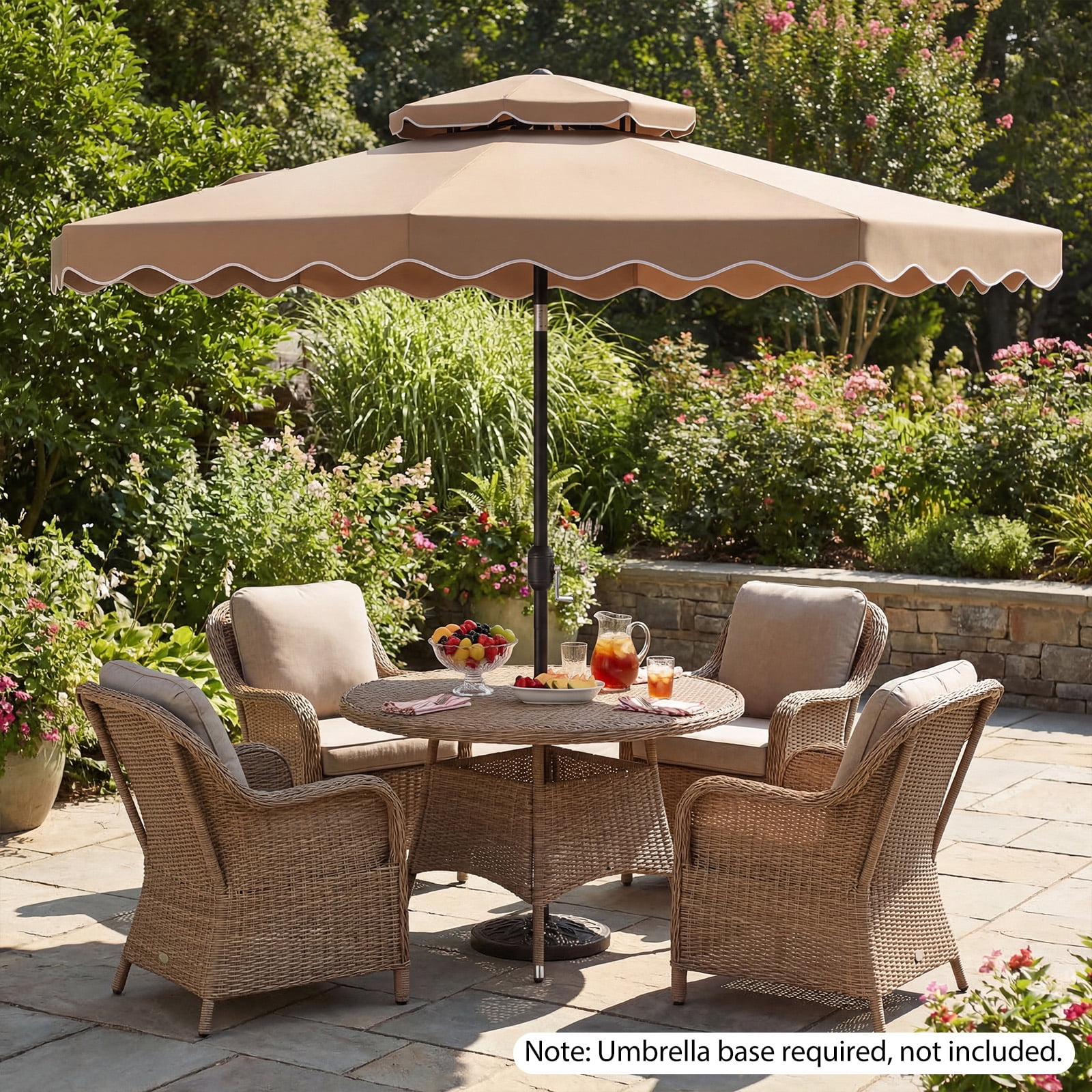 Gymax 9 FT Patio Umbrella w/Push Button Tilt & Crank 2-Tier Vented Top 8 Metal Ribs Brown