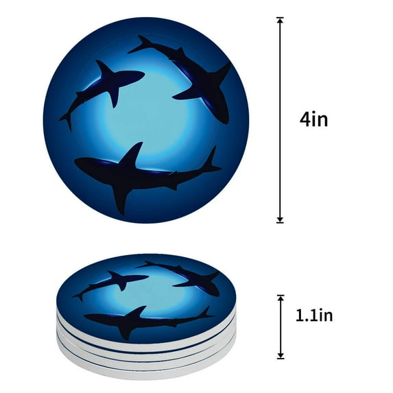 FMSHPON Ocean Theme Set of 4 Round Coaster for Drinks, Absorbent Ceramic Stone Coasters Cup Mat with Cork Base for Home Kitchen Room Coffee Table Bar Decor