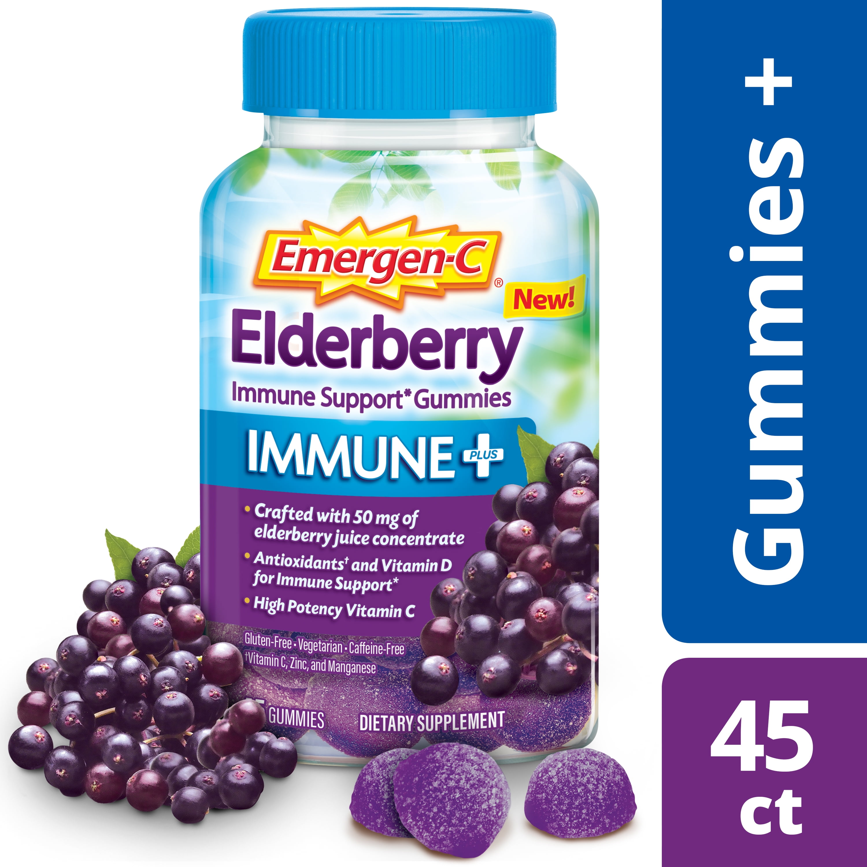 EmergenC Immune+ Gummies (45 Ct, Elderberry Flavor) with 750 mg