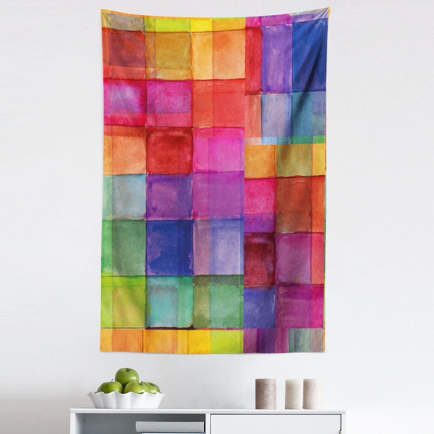 Abstract Tapestry, Rainbow Colored Geometric Square Shaped Blurry Effects  Watercolor Design, Fabric Wall Hanging Decor for Bedroom Living Room Dorm,  Sizes, Multicolor, by Ambesonne