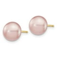 thumbnail image 2 of Real 14kt Yellow Gold 8-9mm Purple Button Freshwater Cultured Pearl Stud Post Earrings; for Adults and Teens; for Women and Men, 2 of 3