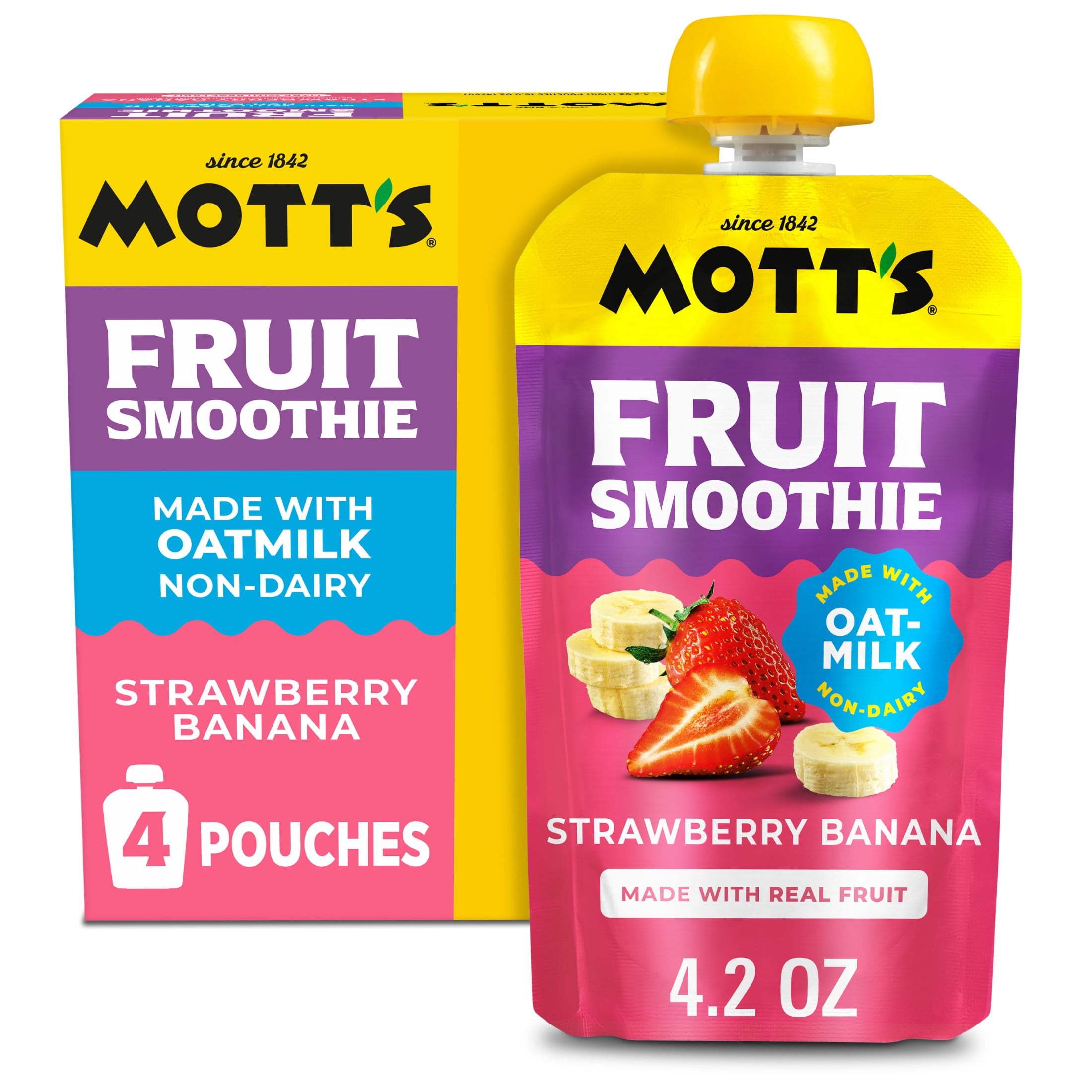 (6 pack) Mott’s Fruit Smoothie Strawberry Banana, 4.2 oz, 4 Pack Pouches