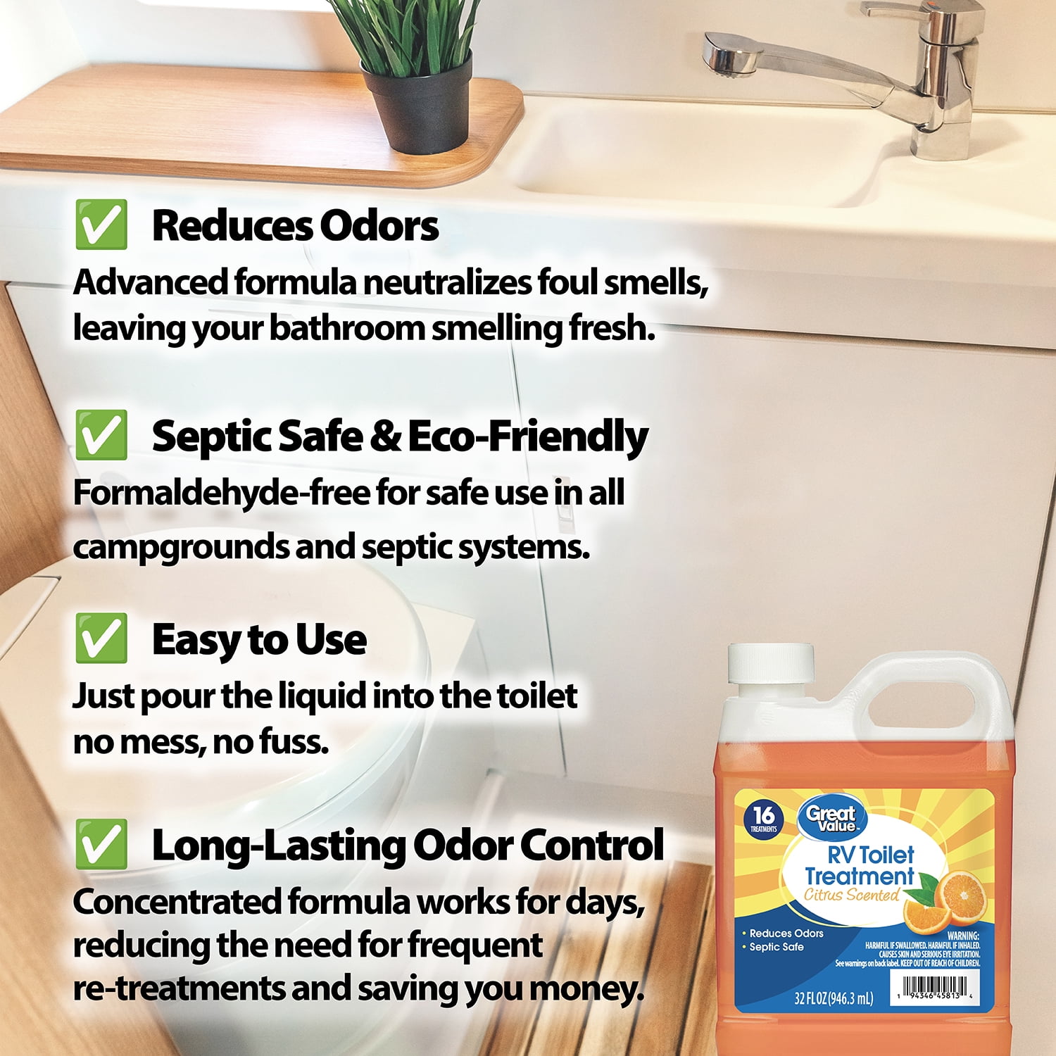 Great Value RV Toilet Treatment Citrus Scent Liquid 64 fl oz
