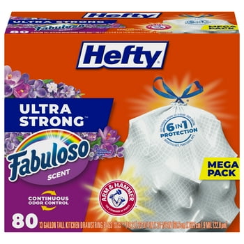 Hefty Ultra Strong Tall Kitchen T Bags, NEW! Fabuloso Scent, 13 Gallon, 80 Count