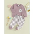 thumbnail image 3 of vera natura Baby Pants Set, Long Sleeve Sweatshirt with Plaid Sweatpants 2-piece Outfit for Girls Boys, 3 of 9