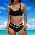 thumbnail image 2 of VBTAPA Women's Sporty Two Piece Swimsuits High Waisted Athletic Bikini Sets for Women Color Block Bathing Suit with Bottoms Clearance Sale Black XXL, 2 of 7