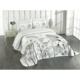thumbnail image 3 of Ambesonne Nature Quilted Bedspread Set 3 Pcs, Blooming Flower Bee, King Size, Black White, 3 of 5