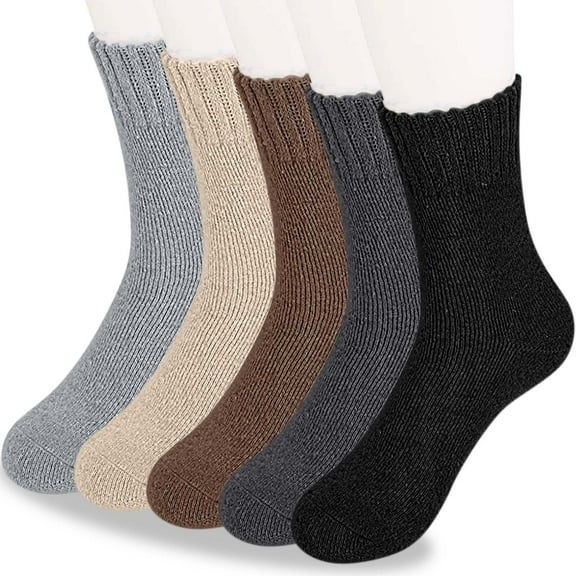 UJNDER 5-Pack Women's Thermal Socks Lined Cozy Crew Socks for Cold Weather Indoor Outdoor Wear Grey