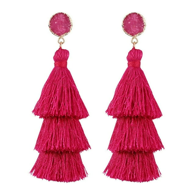 Boucles d'Oreilles à Pampilles pour Femmes Boucles d'Oreilles Rouges Superposées Bohémiennes Boucles d'Oreilles de Noël avec Pierres Précieuses Irrégulières Boucles d'Oreilles pour Femmes Adolescentes Cadeau