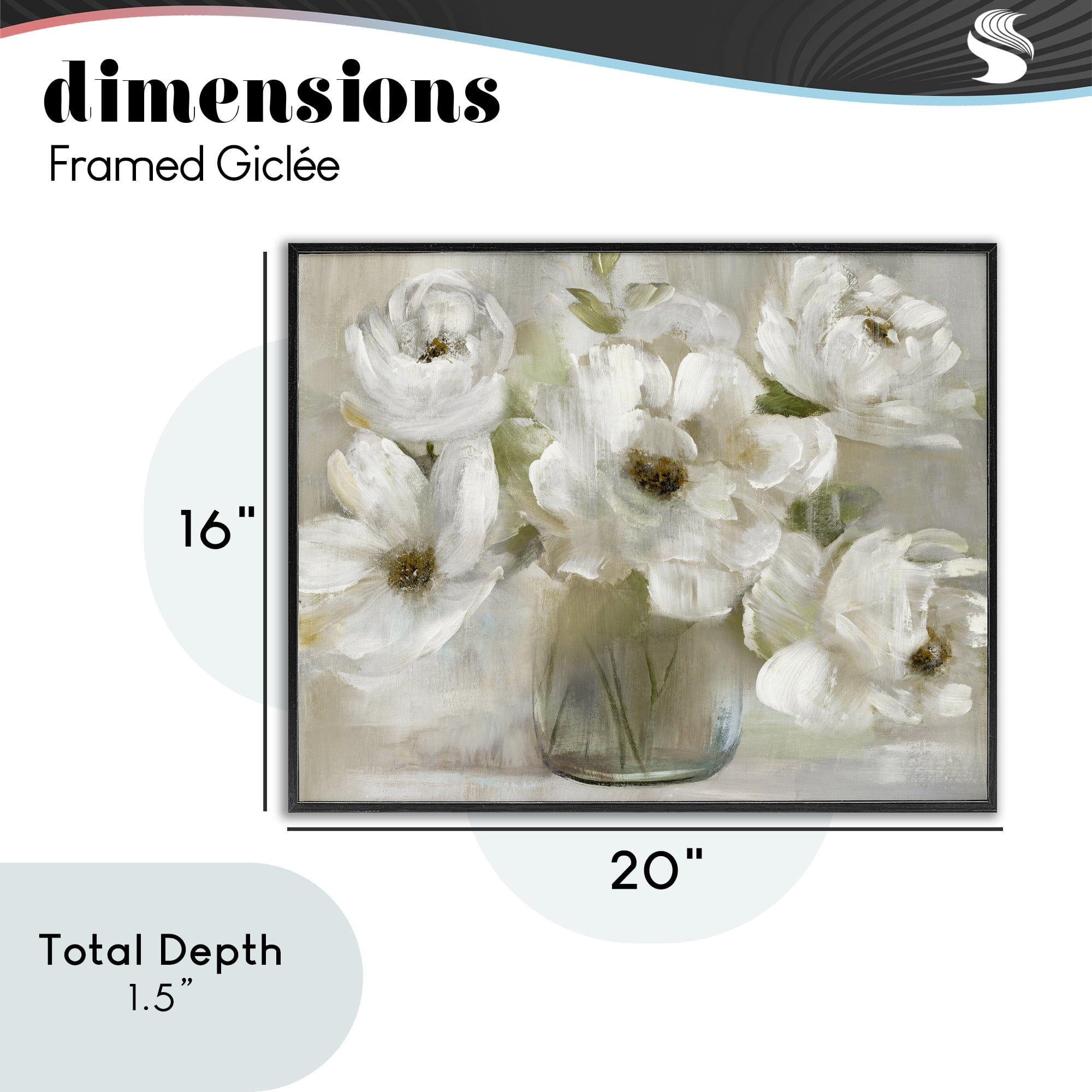 Stupell Industries Gentle White Petals in Vase Black Framed Giclee Art, design by Nan