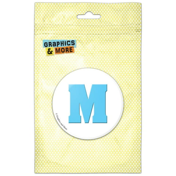 Letter M Initial Baby Boy Block Font Blue Shower Refrigerator Button Magnet