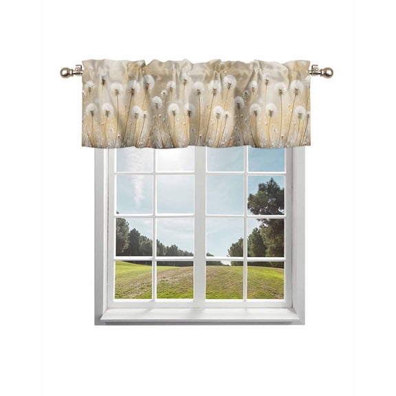 Rustic Dandelion Curtain Valance for Windows/Living Room/Kitchen/Bathroom/Café, Short Rod Pocket Tier Curtain Window Treatment Panel Farmhouse Botanical White Floral Topper Curtain 60''x18''
