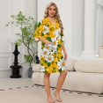 thumbnail image 2 of Robes for Women Zipper Lightweight Loose Fit Summer Housecoats for Women Zipper Front 3/4 Length Sleeve Knee Length Vintage Floral Print Trendy Bathrobe Nightgown with Pockets Yellow L, 2 of 7