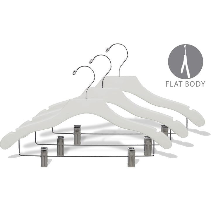 International Hanger Wooden Wavy Combo Hanger, White Finish with Chrome Hardware, Box of 100