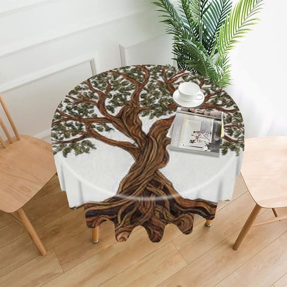 RKSupls 60 Inch Round Tablecloth, Celtic Tree Circle Premium Polyester Straight Edge Wrinkle Resistant Washable Table Cover for Party Home Dining Decor