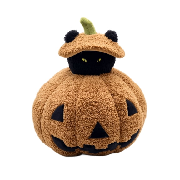 QLUEWX Halloween Pumpkin Black Cat Plush Toy, Cute Peekaboo Black Cat Stuffed Animal in Carved Pumpkin, Soft Sherpa Plush Pillow for Kids, Spooky Fall Decor for Bed Couch Home Holiday Gift