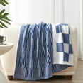 thumbnail image 2 of Snuggle Sac Reversible Checkered Throw Blanket Soft Plaid Bed Blanket Textured Striped Throw,Blue,60*80", 2 of 5