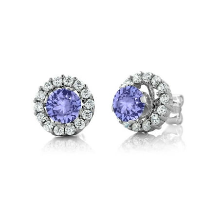- 1.31 Ct Round Blue Tanzanite Sterling Silver Stud Earrings with Jackets