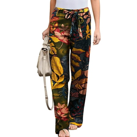 

UKAP Casual Soft Pajama Pants for Women Floral Print Drawstring Casual Palazzo Lounge Pants Wide Leg Loose Trousers For Nightwear