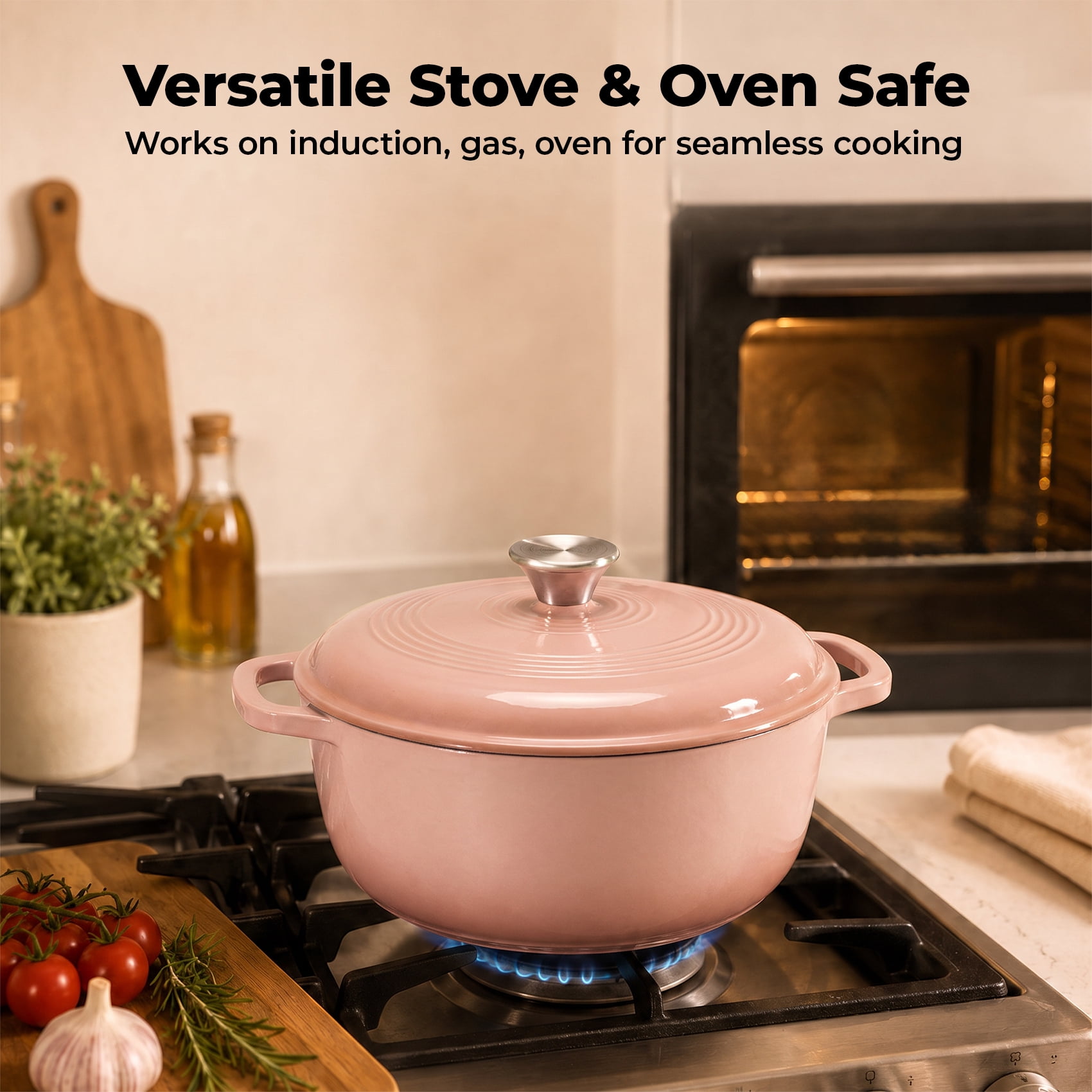 Alvantor Enameled Cast Iron Dutch Oven Pot with Lid-6Quart Non Stick Casserole Pot-Heavy Duty & Oven Safe up to 500° F for Bread Baking, Braising, Stews, Roasting